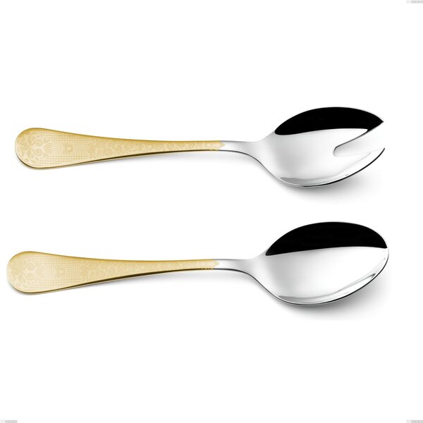 Hermitage Gold Salad Cutlery Set, 18-10 Stainless Steel, 24 Carat Polished Gold, 2.5 mm Thickness, 233 mm Length