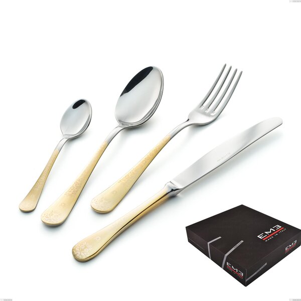 Hermitage Gold 49-Piece Cutlery Set in Gift Box, 18-10 Stainless Steel, 24 Carat Polished Gold, 2.5 mm Thickness