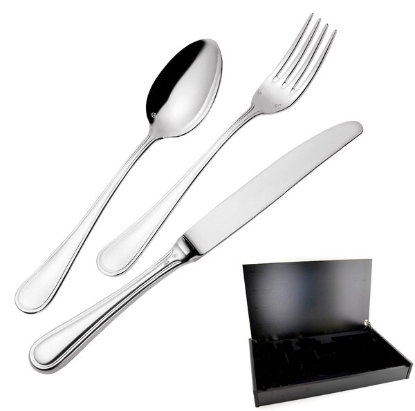 Impero Argentato 24-Piece Silver-Plated Cutlery Set, Silver 25 Microns, 3 mm Thickness in Wooden Case