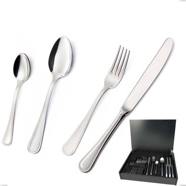 Impero Silver 8 Micron 24-Piece Cutlery Set with 8 Micron Silver Coating in Wooden Box, Stainless Steel Aisi 304 Silver Finish, Silver Thickness 8 Microns, Cutlery Thickness 3 mm
