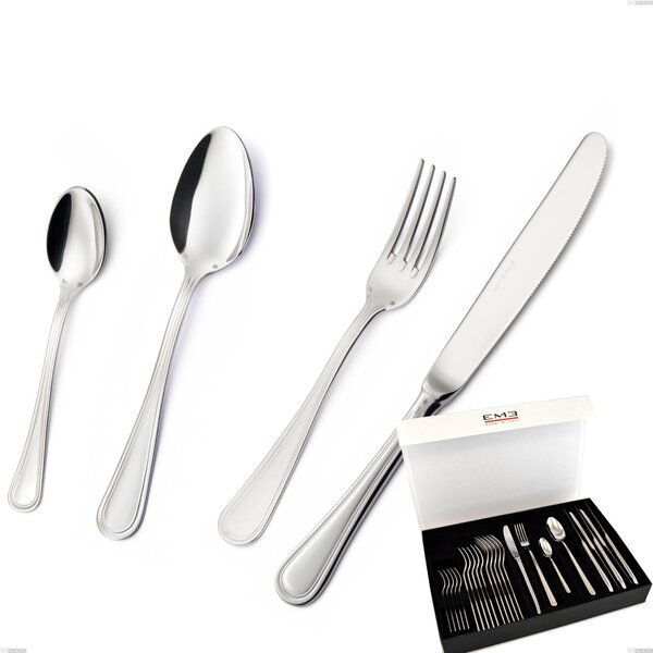 Impero Silver 8 Micron 24-Piece Cutlery Set, Stainless Steel AISI 304 Silver Finish, 8 Micron Silver Thickness, 3 mm Cutlery Thickness, in Panoramic Book-Style Box