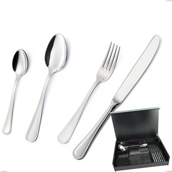 Impero Silver 8 Micron 51-Piece Cutlery Set in Wooden Canteen Box, Stainless Steel AISI 304 Silver Finish, 8 Micron Silver Thickness, 3mm Cutlery Thickness