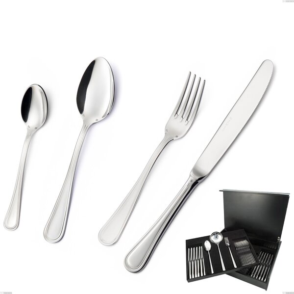 Impero Silver 8 Micron 75 Piece Cutlery Set with 8 Micron Silver Coating in Wooden Canteen Box, Stainless Steel Aisi 304 Silver Finish, Silver Thickness 8 Micron, Cutlery Thickness 3 mm