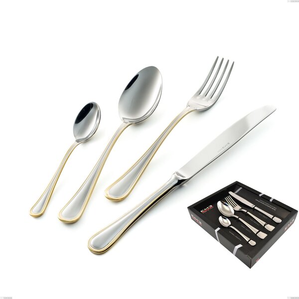 Impero Gold 24-piece cutlery set in display case, 18-10 stainless steel, 24-carat polished gold, 2.5 mm thickness