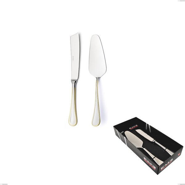 Impero Gold 2 Piece Dessert Set in Display Box, 18-10 Stainless Steel, 24 Carat Polished Gold, 2.5 mm Thickness