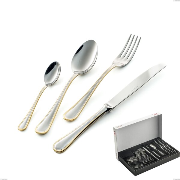 Impero Gold 30-piece Cutlery Set in Panoramic Packaging, Economic Knife, 18-10 Steel, 24 Carat Polished Gold, 2.5 mm Thickness