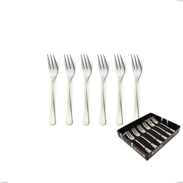 Impero oro set of 6 dessert forks in display case, 18-10 stainless steel, 24 carat polished gold, 2.5 mm thickness