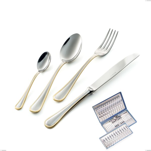 75-Piece Cutlery Set in Gift Case Impero oro, Stainless Steel 18-10, 24 Carat Polished Gold, 2.5 mm Thickness