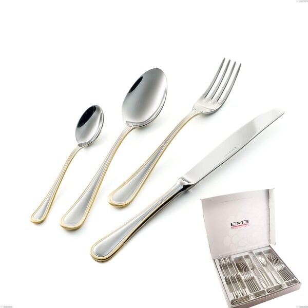 Impero oro 24-piece cutlery set in economic knife case, 18-10 stainless steel, polished 24-carat gold, 2.5 mm thickness