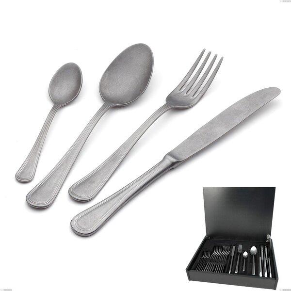 Impero Retro 24-piece cutlery set in Wooden Canteen Box, Vintage stainless steel (Aisi 304)