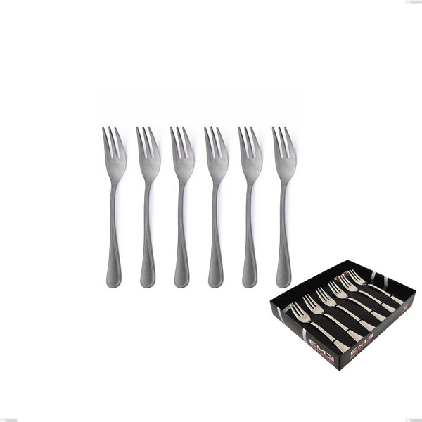 Impero Retro Set of 6 Dessert Forks in Showcase Packaging, Vintage Stainless Steel (Aisi 304)