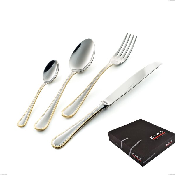 Impero oro 49 Piece Cutlery Set in Gift Box, Economical Knife, 18-10 Steel, 24 Carat Polished Gold, 2.5 mm Thickness