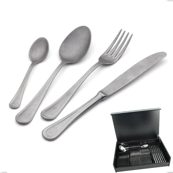 Impero Retro 51 Piece Cutlery Set in Wooden Canteen Box, Vintage Stainless Steel (Aisi 304)