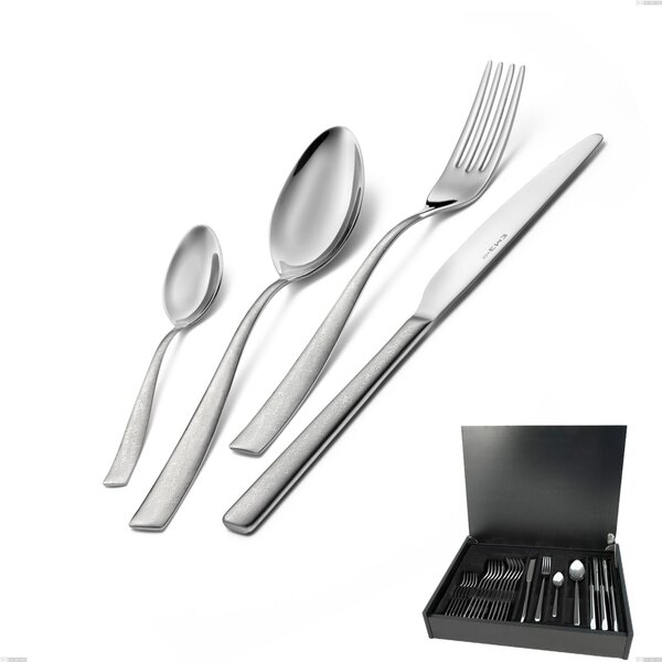Infinity la Divina 24 Piece Cutlery Set in Wooden Case, Polished 18/10 Stainless Steel with Laser Engraving, 2.5 mm Thickness