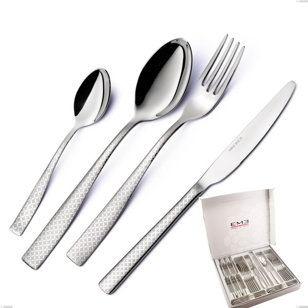 Infinity Monogran 24 Piece Cutlery Set in Box, 18/10 Stainless Steel (aisi 304) with Laser Engraving, 2.5 mm Thickness