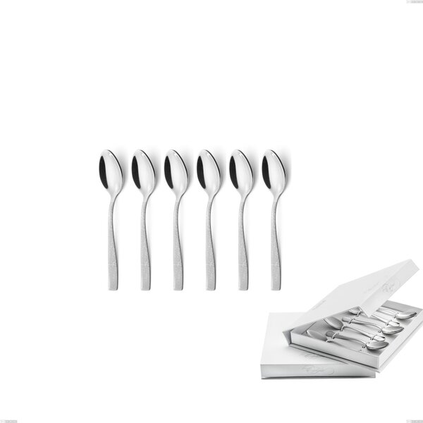 Set of 6 Infinity la Divina Moka Spoons in Book-style Box, Polished 18/10 Stainless Steel with Laser Engraving, 2.5 mm Thickness