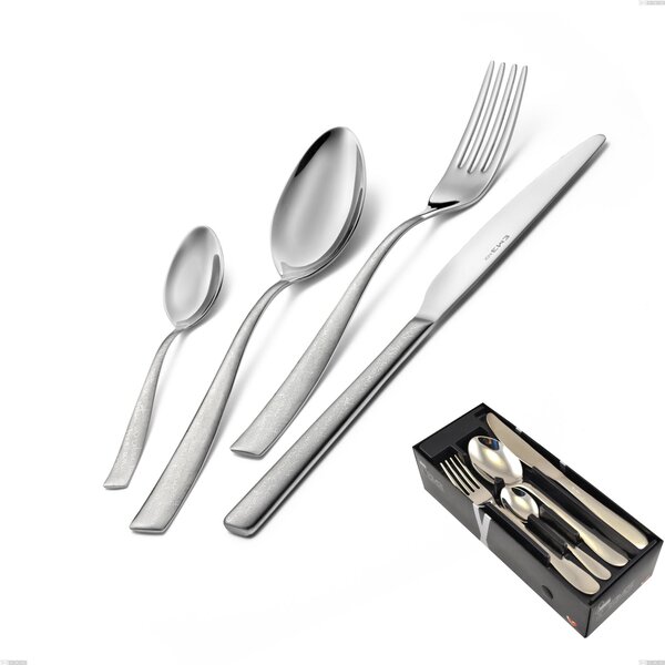 Infinity la Divina 24 Piece Cutlery Set in Space-Saving Packaging, 18/10 Shiny Stainless Steel with Laser Engraving, 2.5 mm Thickness