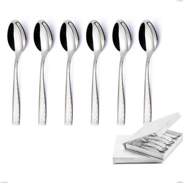 Set of 6 Moka Spoons Infinity Monogran in Book-style Box, 18/10 Stainless Steel (aisi 304) with Laser Engraving, 2.5 mm Thickness