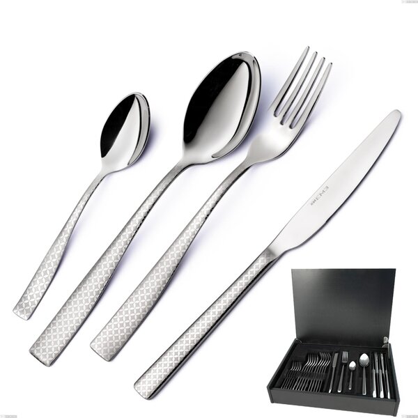 Infinity Monogran 24 Pieces Cutlery Set in Wooden Case, Stainless Steel 18/10 (aisi 304) with Laser Engraving, 2.5 mm Thickness