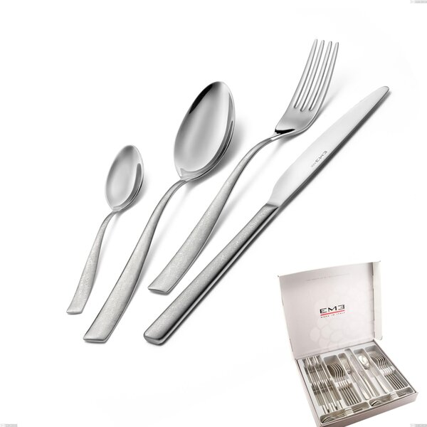 Infinity la Divina 24 Piece Cutlery Set in Presentation Box, Polished 18/10 Stainless Steel with Laser Engraving, 2.5 mm Thickness