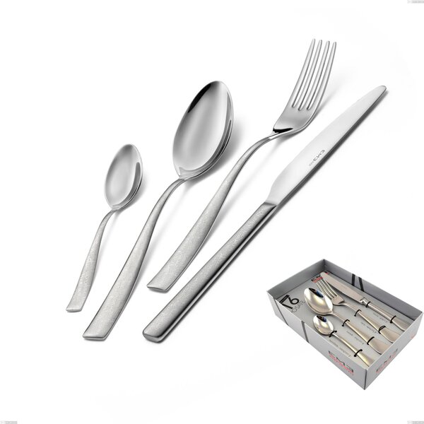 Infinity la Divina 16 Piece Cutlery Set in Showcase Packaging, 18/10 Polished Stainless Steel with Laser Engraving, 2.5 mm Thickness