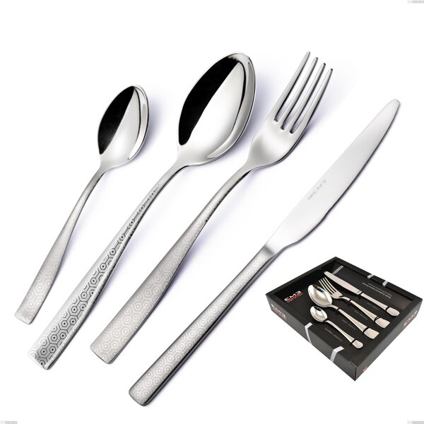 Infinity Seamless 24-piece Cutlery Set in Showcase Packaging, 18/10 Stainless Steel (aisi 304) with Laser Engraving, 2.5 mm Thickness