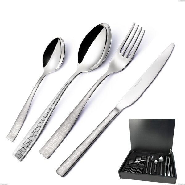 Infinity Seamless 24 Piece Cutlery Set in Wooden Case, 18/10 Stainless Steel (aisi 304), Laser Engraving, 2.5 mm Thickness