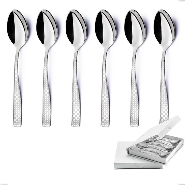 Set of 6 Infinity Monogran Coffee Spoons in Book-style Box, 18/10 Stainless Steel (aisi 304) with Laser Engraving, 2.5 mm Thickness