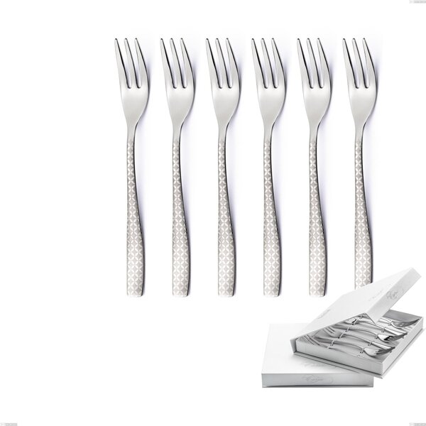 Set of 6 Infinity Monogran Dessert Forks in Book-style Box, 18/10 Stainless Steel (aisi 304) with Laser Engraving, 2.5 mm Thickness