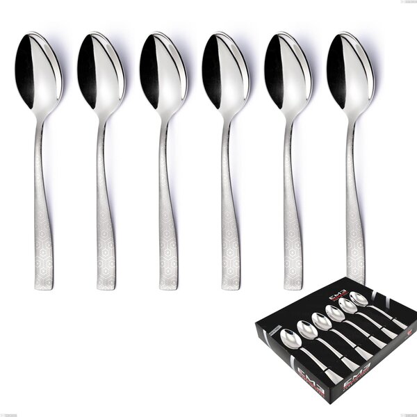 Set of 6 Infinity Seamless Coffee Spoons in Display Box, 18/10 Stainless Steel (aisi 304), Laser Engraving, 2.5 mm Thickness