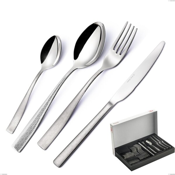 Infinity Seamless 30 Piece Cutlery Set in Panoramic Packaging, 18/10 Stainless Steel (aisi 304) with Laser Engraving, 2.5 mm Thickness