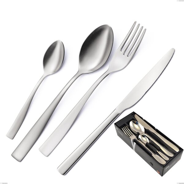 Infinity Sandblasted 24 Piece Cutlery Set in Space-Saving Packaging, 18/10 Stainless Steel (aisi 304) with Laser Engraving, 2.5 mm Thickness