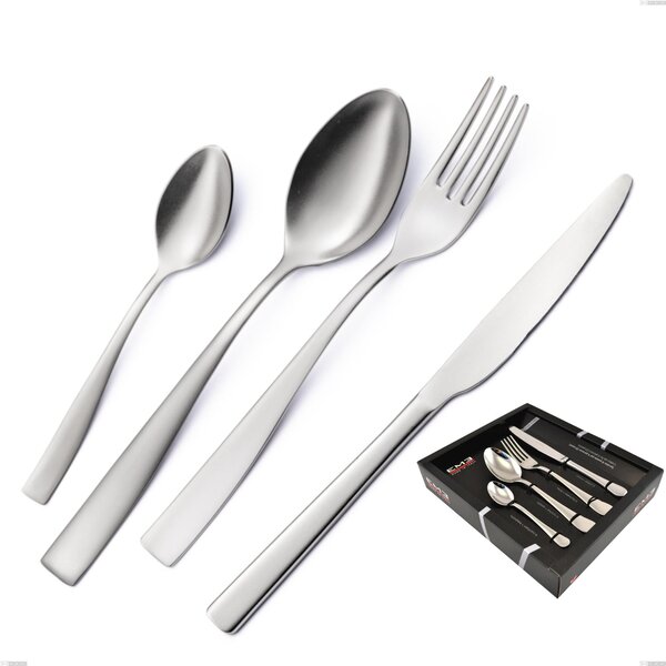24-piece Infinity Sandblasted Cutlery Set in Showcase Packaging, 18/10 Stainless Steel (AISI 304) with Laser Engraving, 2.5 mm Thickness