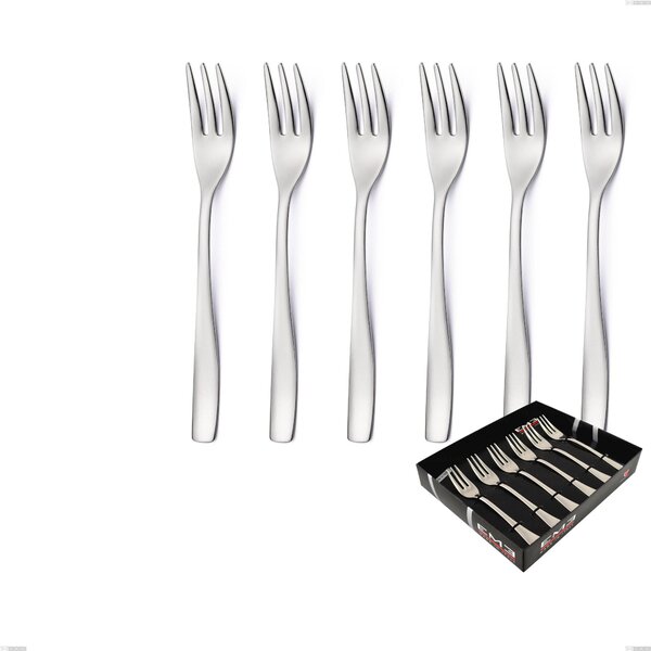 Set of 6 Infinity Sandblasted Dessert Forks in Display Box, 18/10 Stainless Steel (aisi 304) with Laser Engraving, 2.5 mm Thickness