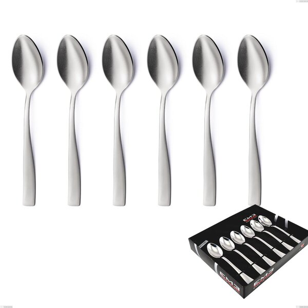 Set of 6 Infinity Sandblasted Coffee Spoons in Showcase Box, 18/10 Stainless Steel (aisi 304) with Laser Engraving, 2.5 mm Thickness