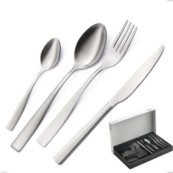 30-Piece Infinity Sandblasted Cutlery Set in Panoramic Packaging, 18/10 Stainless Steel (AISI 304) with Laser Engraving, 2.5 mm Thickness