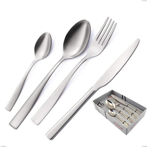 16-Piece Infinity Sandblasted Cutlery Set in Showcase Packaging, 18/10 Stainless Steel (aisi 304) with Laser Engraving, 2.5 mm Thickness