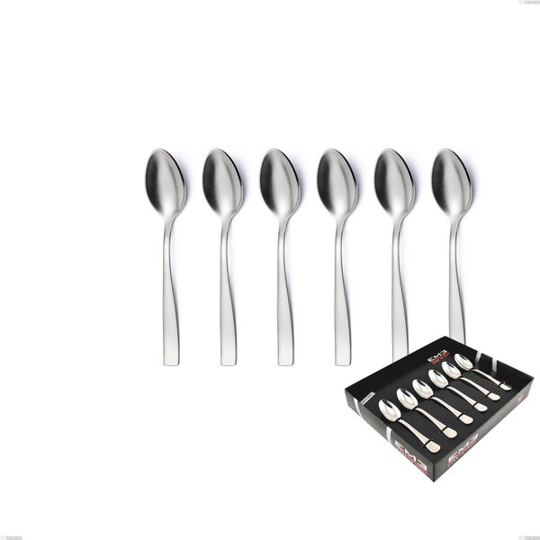 Set of 6 Moka Spoons infinity Sandblasted in Display Box, Stainless Steel 18/10 (aisi 304) with Laser Engraving, 2.5 mm Thickness