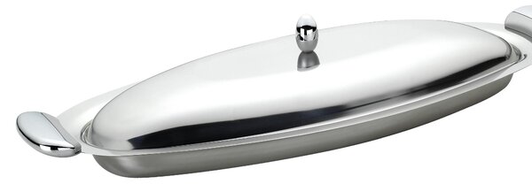 JOINT EME 60 cm Polished Stainless Steel Fish Kettle with Stainless Steel Lid and Cast Metal Handles with Polished and Sandblasted Finish