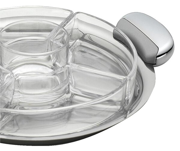 Round appetizer dish � 30 cm with 4 Compartments and Handles in Satin-Finish Steel Half Steel and Half Satin