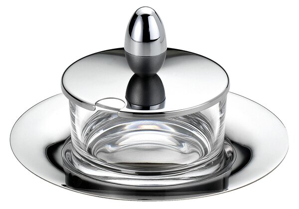 Round JOINT Cheese Dish in Polished Steel with Crystalline Glass Container