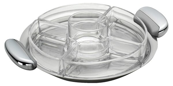 Round appetizer dish � 30 cm with 4 Compartments and Handles in Satin-Finish Steel Half Steel and Half Satin
