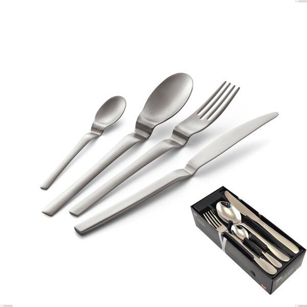 Joy Up 2.00 mm 18/10 Sandblasted Stainless Steel Cutlery Set 24 Pieces, 2.00 mm Thickness, Economical Knife, 18/10 Stainless Steel (AISI 304) in Space-Saving Packaging