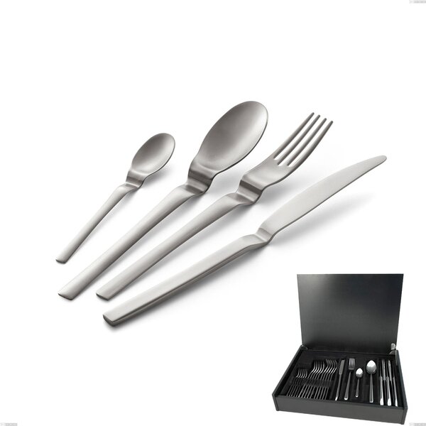 24-Piece Cutlery Set in Wooden Case Joy Up 2.00 mm Sandblasted 18/10 Stainless Steel, 18/10 Stainless Steel (AISI 304), 2.00 mm Thickness