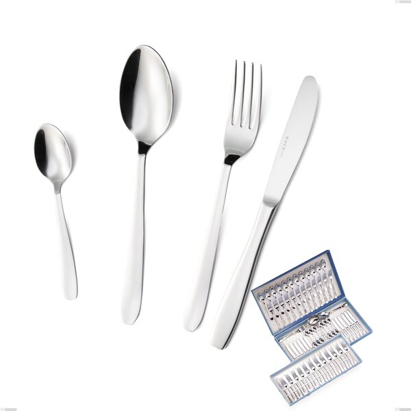 Katya 75 Piece Cutlery Set in Canteen Box, Polished Stainless Steel Aisi 304, 2 mm Thickness