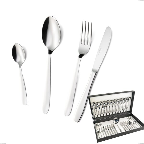 Katya 49-piece cutlery set in canteen box, economical knife, Polished AISI 304 stainless steel, 2 mm thickness