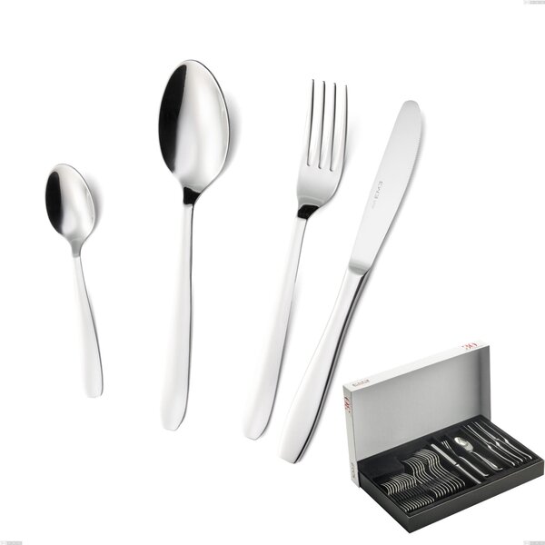 Katya 30-Piece Cutlery Set in Panoramic Packaging, Economic Knife, 304 AISI Stainless Steel Polished Cutlery, 2 mm Thickness