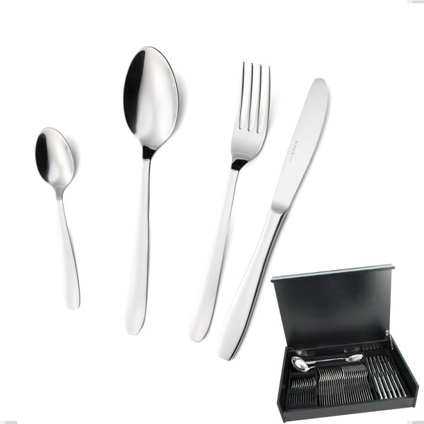 Katya 51-piece cutlery set in wooden box, economical canteen knife, AISI 304 polished stainless steel, 2 mm thickness
