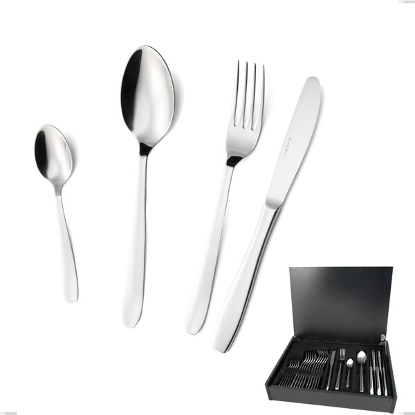 Katya 24-Piece Cutlery Set in Wooden Box, Economical Dining Knife, AISI 304 Polished Stainless Steel, 2 mm Thickness