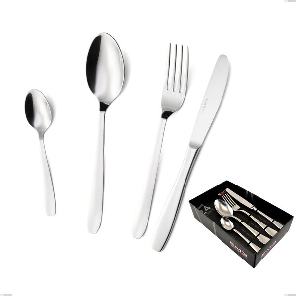 Katya 24 Piece Cutlery Set in Display Case, Economical Knife, Polished Stainless Steel AISI 304, 2 mm Thickness